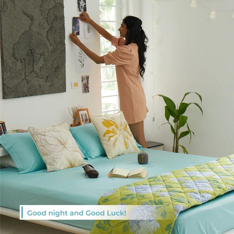 Swiss Dot Cotton Bedsheet (Pale Turquoise) - 500 TC media 6
