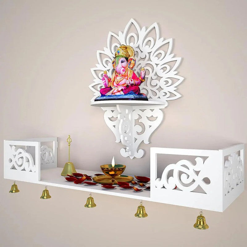 Prarthana Space Mandir with Shelf (White) media 5