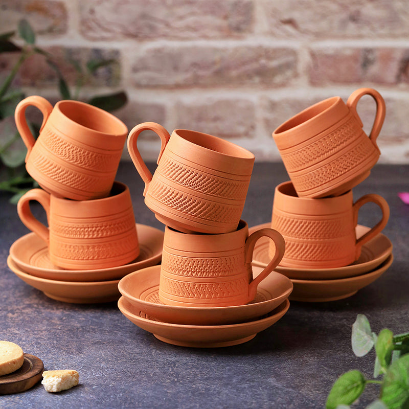 Claysip Terracotta Cup & Saucer (160 mL Each) - Set of Six media 3