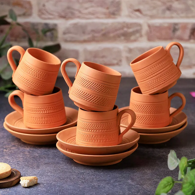 Claysip Terracotta Cup & Saucer (160 mL Each) - Set of Six media 3