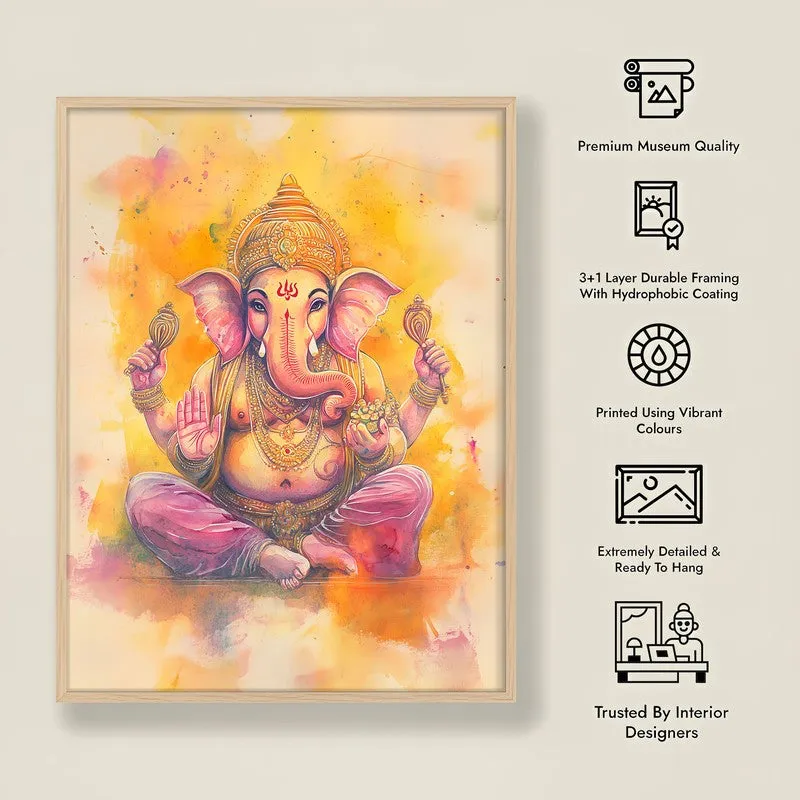 Divine Vakratunda Spiritual Archival Paper Wall Painting - Natural Brown Frame media 8