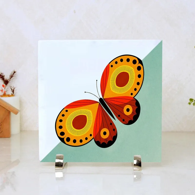 Vibrant Butterfly Elegance Marble Showpiece media 1