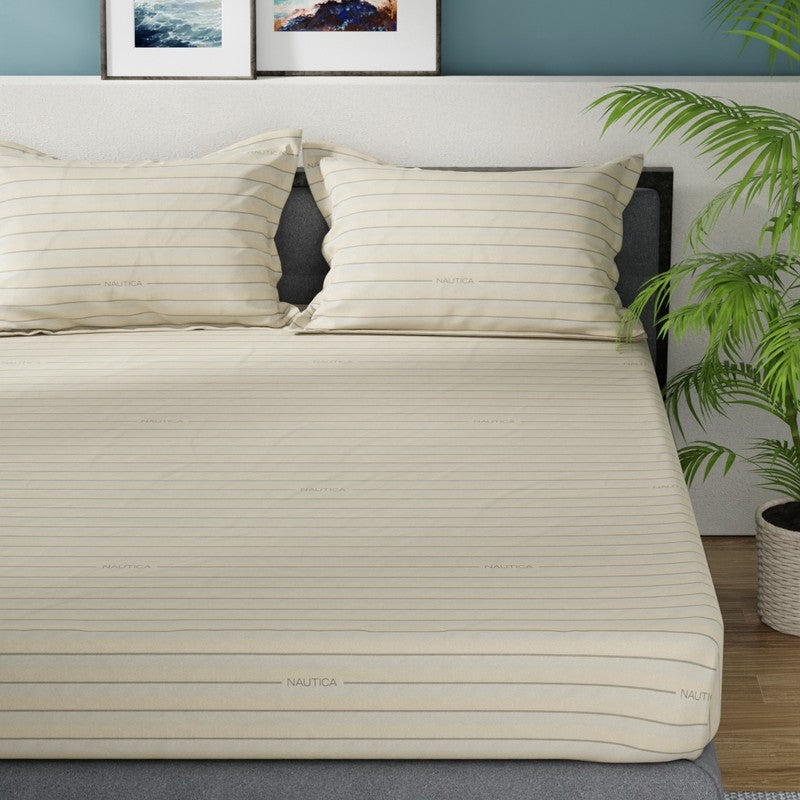 Nautica Lina Striped Cotton Bedsheet (Brown) - 160 TC media 4