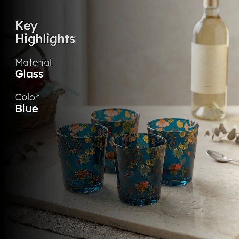 Floral Bliss Blue Glass Tumbler - Set Of Four media 2