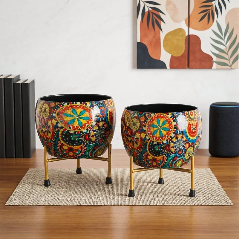Mithuna Ethnic Handcrafted Planter With Stand - Four Piece Set media 1