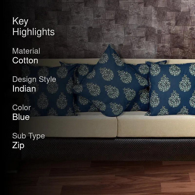 Mridulaa Printed Cushion Cover (Blue) - Set Of Five media 2