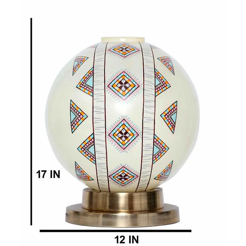 Boho Blaze Hand Painted Brass & Glass Moon Table Lamp - Multicolor media 5