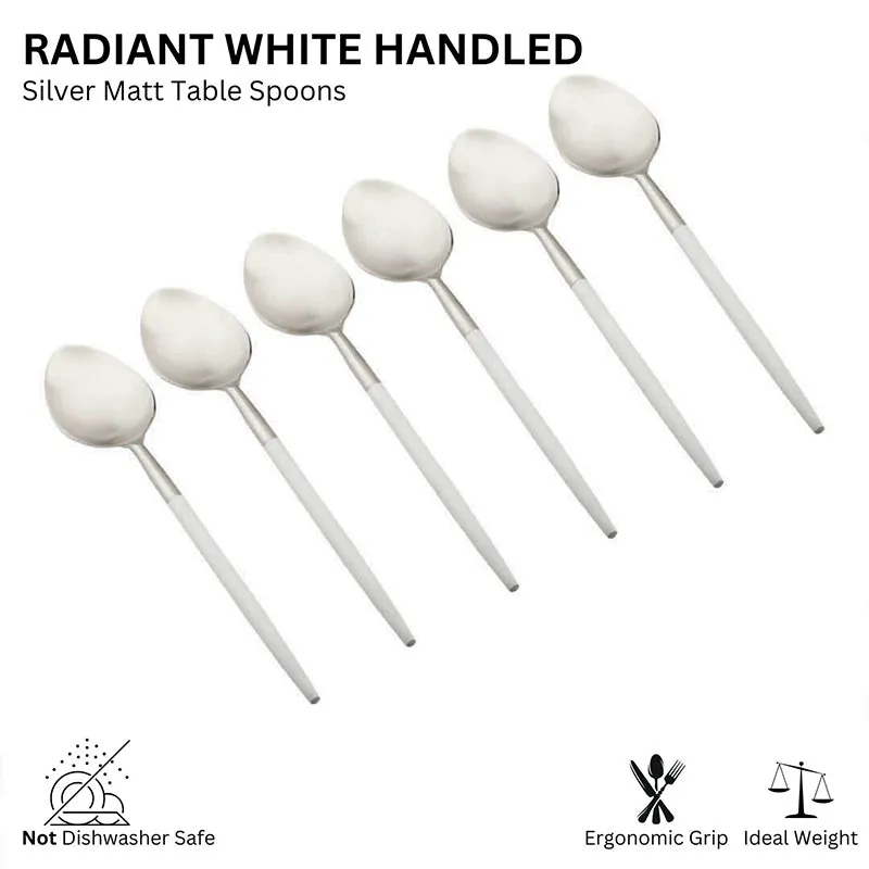 Stirling Stainless Steel Spoon Set (Silver & White) - Set Of Six media 4