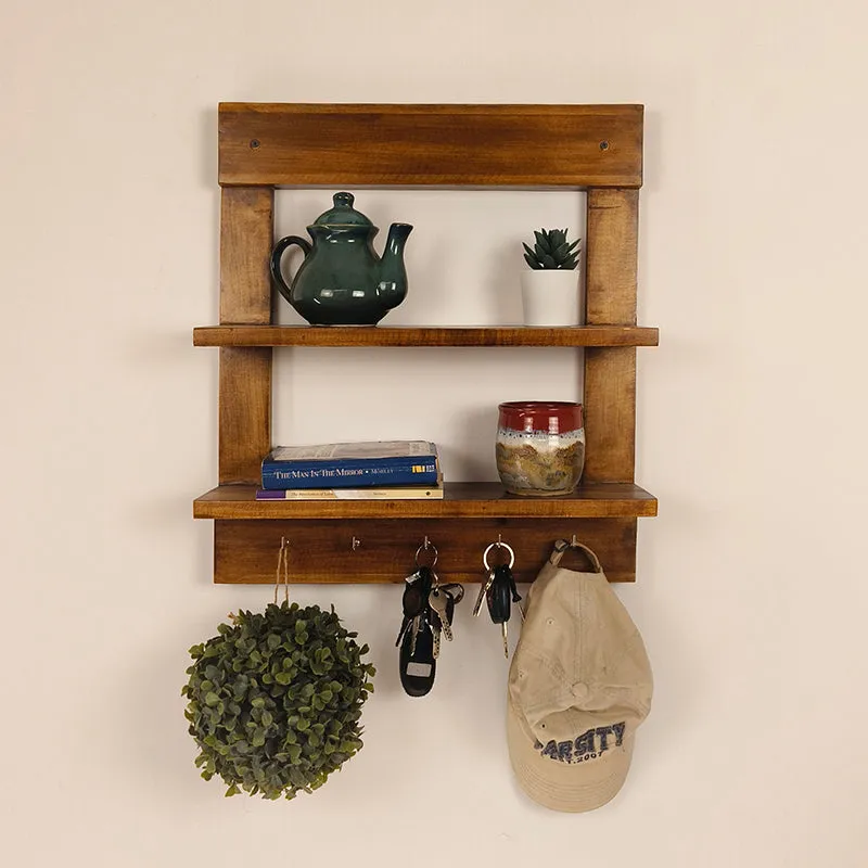 Evolv Wooden Wall Shelf Organiser with Key Holders media 3
