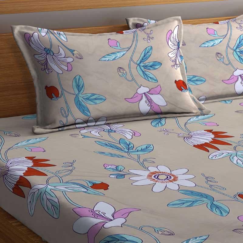Agathe Printed Microfiber Bedsheet (Blue & Brown) - 130 GSM media 4