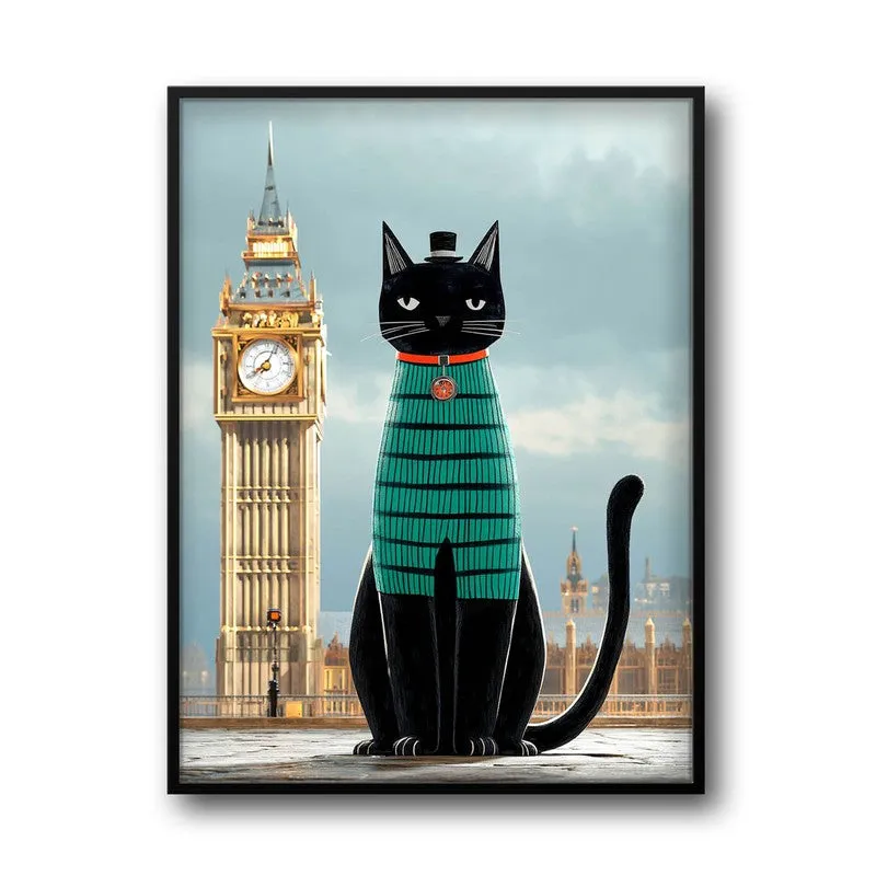 Black Cat Journey Wall Painting With Frame media 4