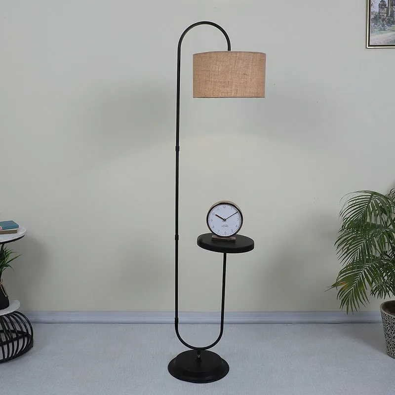 Lucciola Solid Arched Floor Lamp With Shelf - Beige media 2