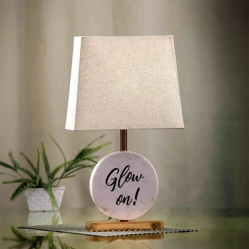 Glow On Marble & Brass Base Fabric Table Lamp - Beige,White media 3