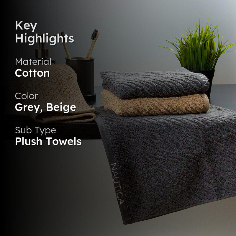 Nautica Riviera Soft Cotton Hand & Face Towel (Light Tan & Dark Grey) - Set Of Four media 2
