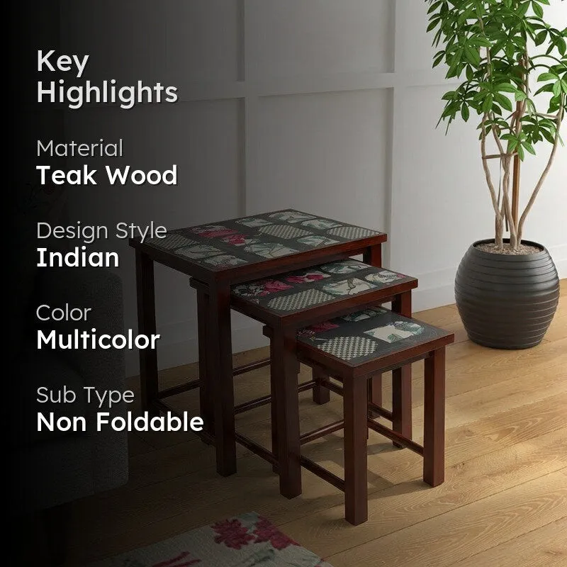 India Circus Teak Wood Signature Nesting Stool - Set Of Three media 2