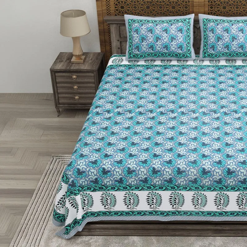 Auraus Cotton Bedsheet (Blue,White) - 240 TC media 3