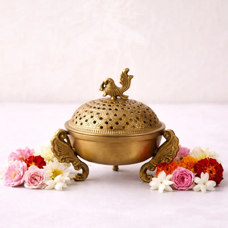 Rajsi Peacock Brass Incense Holder media 3