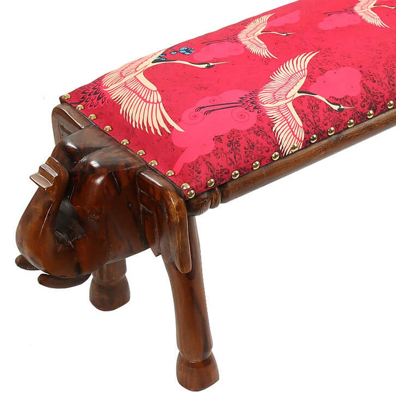 India Circus Acacia Wood Cranes Animal Wooden Bench media 5