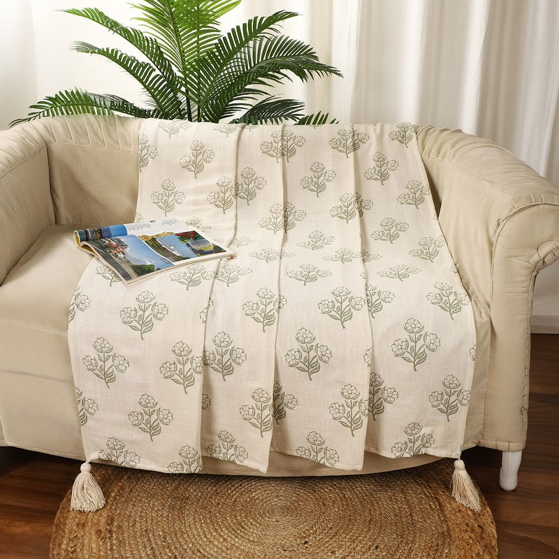 Floral Whisper Cotton Throw - Beige
