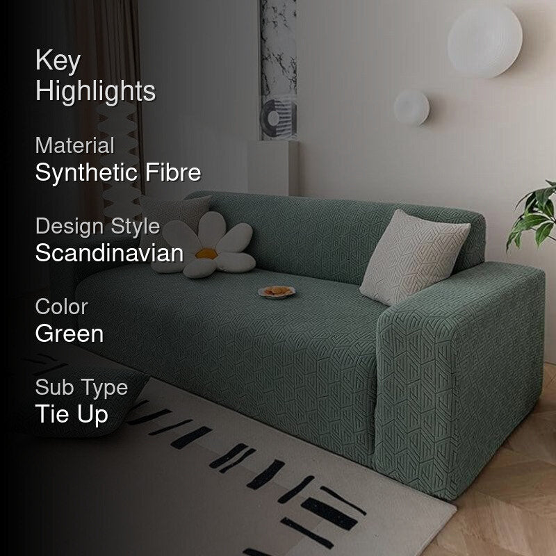 Luna Jacquard Synthetic Fibre Sofa Cover - Green media 2