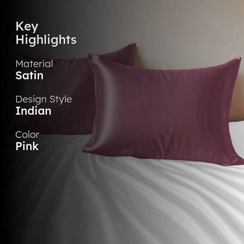 SilkenAura Satin Pillow Cover with a Scrunchy (Purple) - Set Of Two media 2