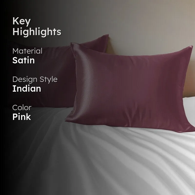 SilkenAura Satin Pillow Cover with a Scrunchy (Purple) - Set Of Two media 2