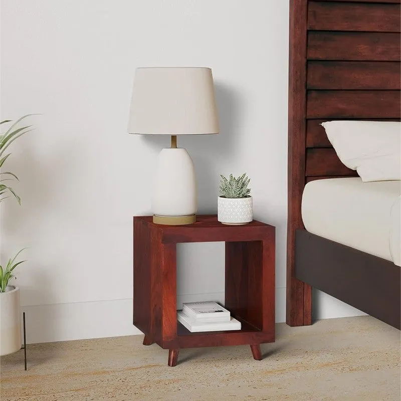 Qverox Sheesham Wooden Side & Bedside Table - Brown media 3