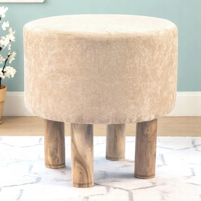 Zrixon Acacia Wooden Ottomans - Beige media 1