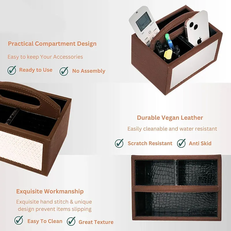 Savene Faux Leather Desk Organiser - Brown media 9
