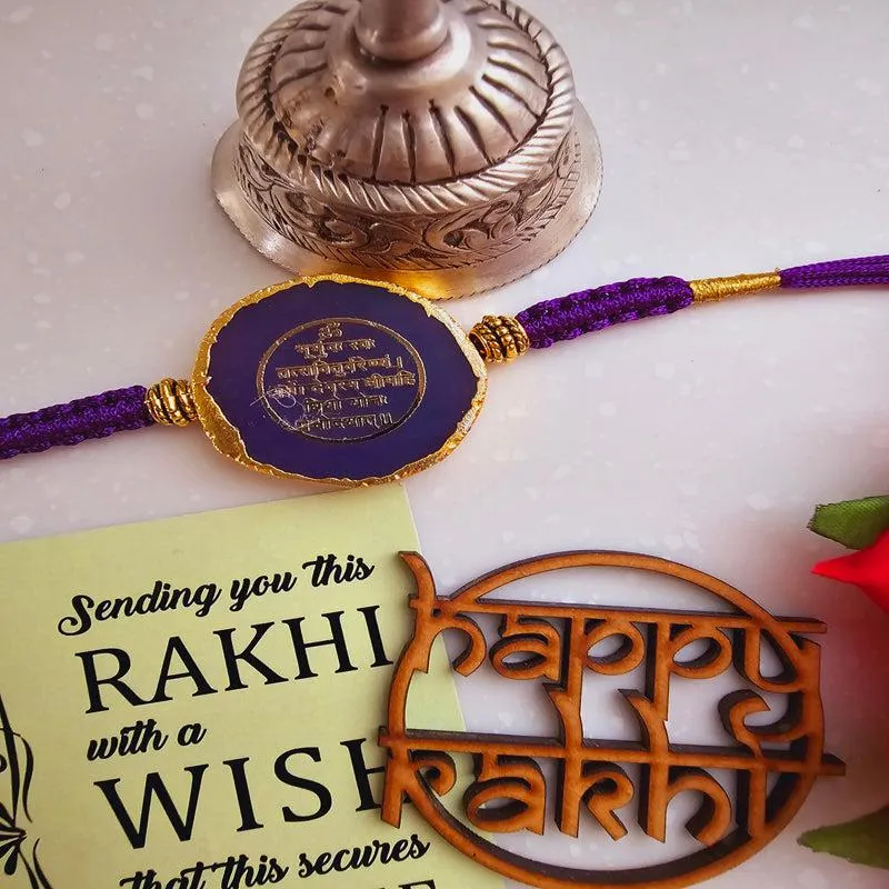 Gayathri Mantra Purple Agate Rakhi Gift Set media 4