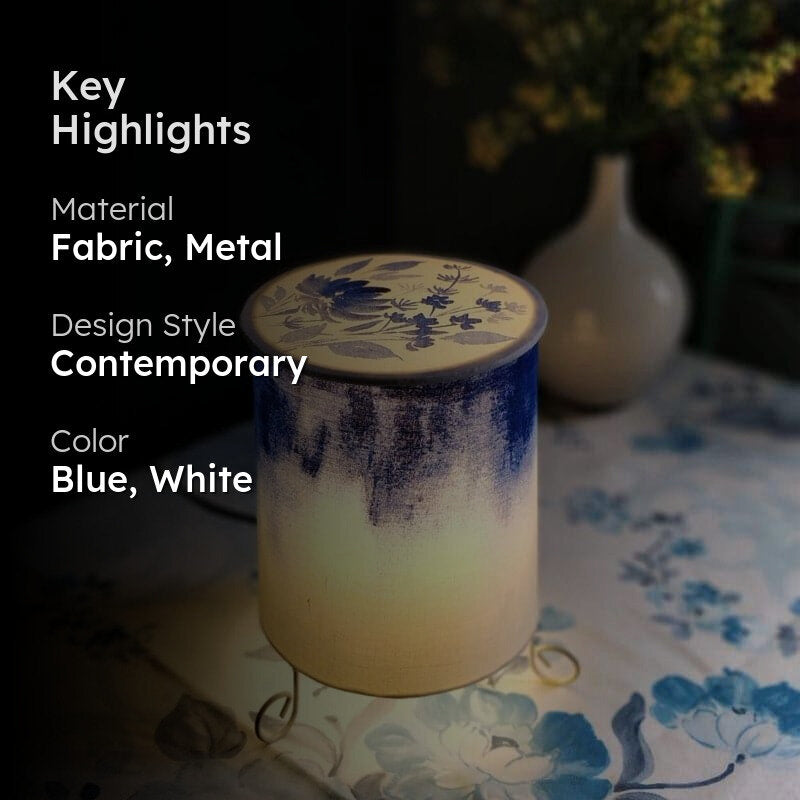 Grady Glow Cylo Handpainted Fabric Table Lamp - Blue,White media 2