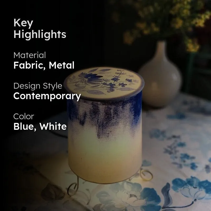 Grady Glow Cylo Handpainted Fabric Table Lamp - Blue,White media 2