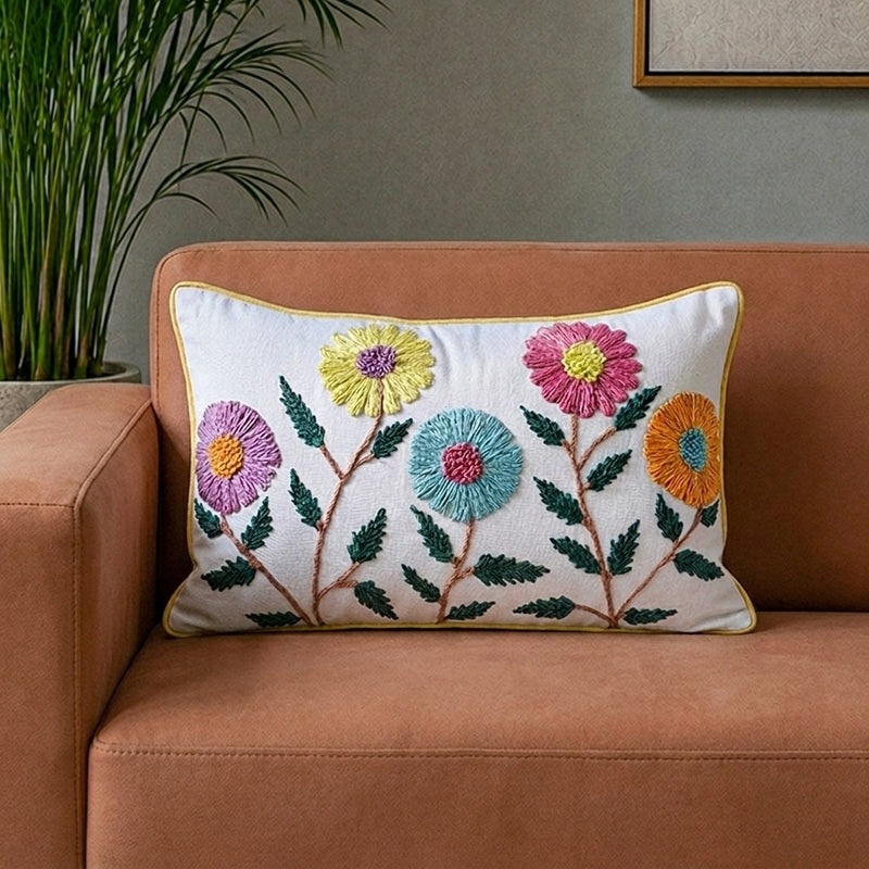 Manjari Embroidered Cotton Cushion Cover - 12 x 20 Inches