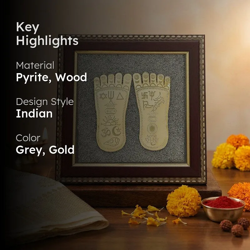 Goddess Laxmi Charana Paduka Pyrite & Wood Wall Art media 2
