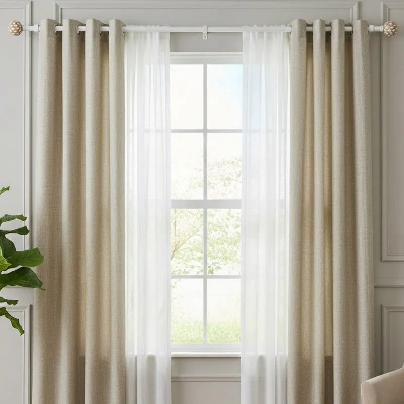 Birch Beam Extendable 1" Single Curtain Rod With Round Finial & Brackets media 3