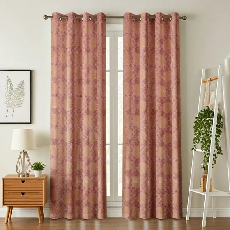 Glow Line Printed Velvet Curtains (Peach,Gold) - Set Of Two media 1