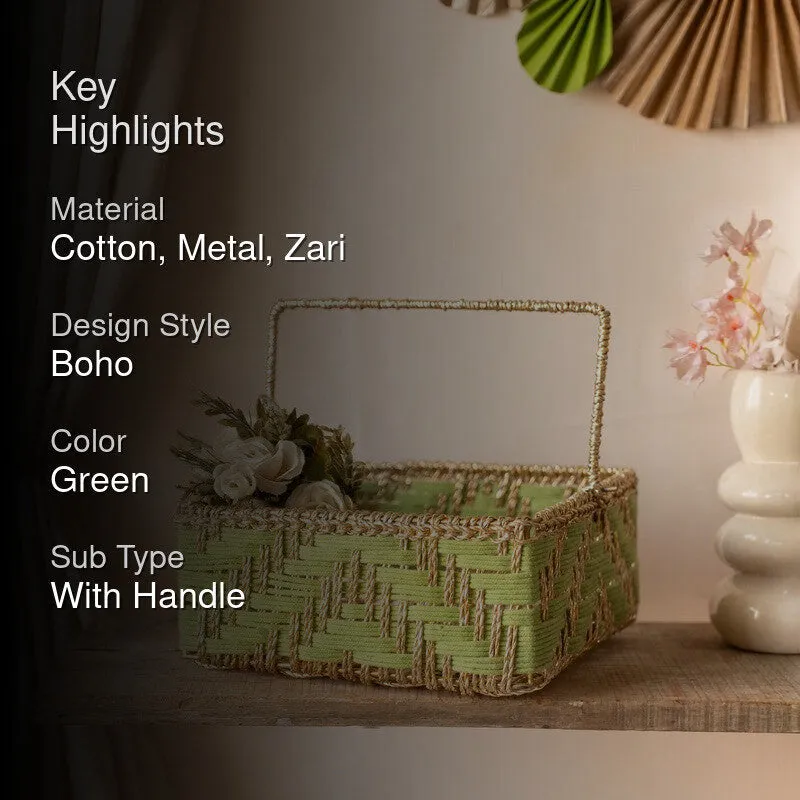 Aarohi Zari Woven (Cotton,Metal,Zari) Storage Basket media 2