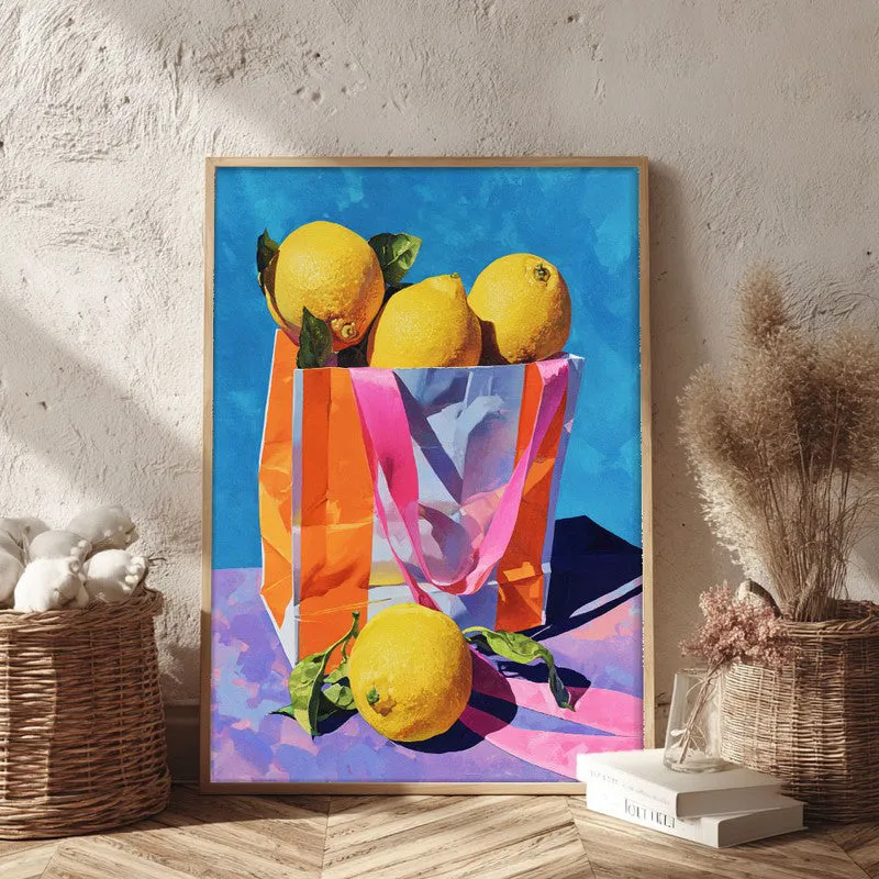 Citrus Tote Canvas Wall Painting - Brown Frame media 3