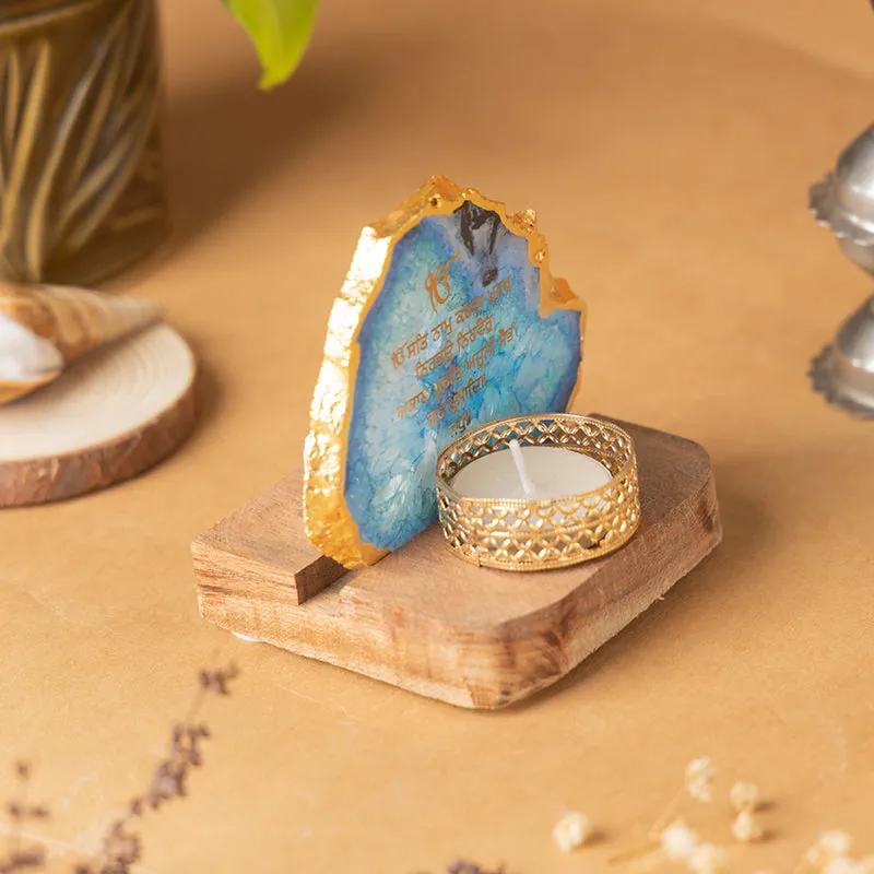 Agate Onkar Mantra Tea Light Holder - Blue media 6