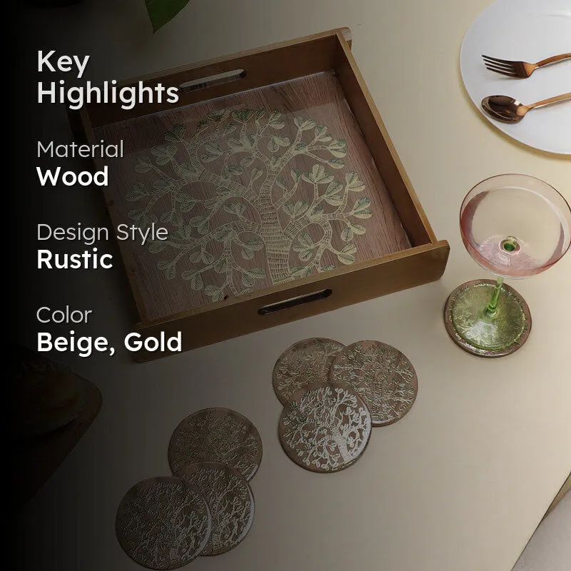 Sona Patta Wooden Serving Tray With Coaster - Seven Piece Set media 2