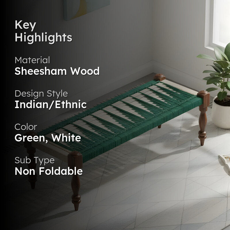 Brevon Sheesham Wooden Bench - Green,White media 2