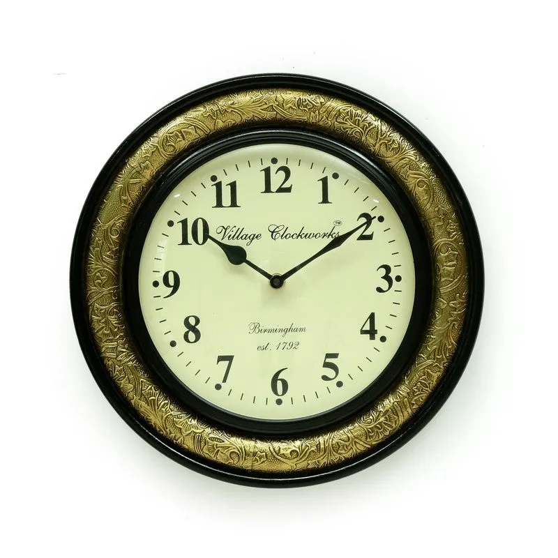 Brass Accent Round Design Wood Wall Clock media 3