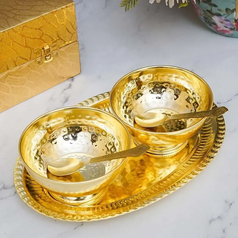 Gleaming Golden Bowl & Tray - Gold media 3