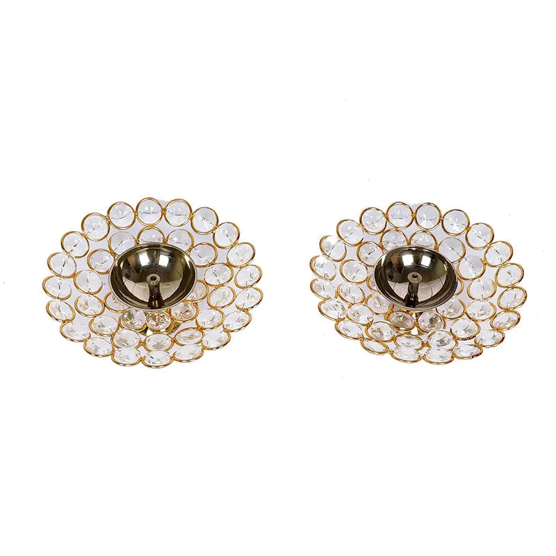 Carved Flowers Brass Diya - Set Of Two media 5