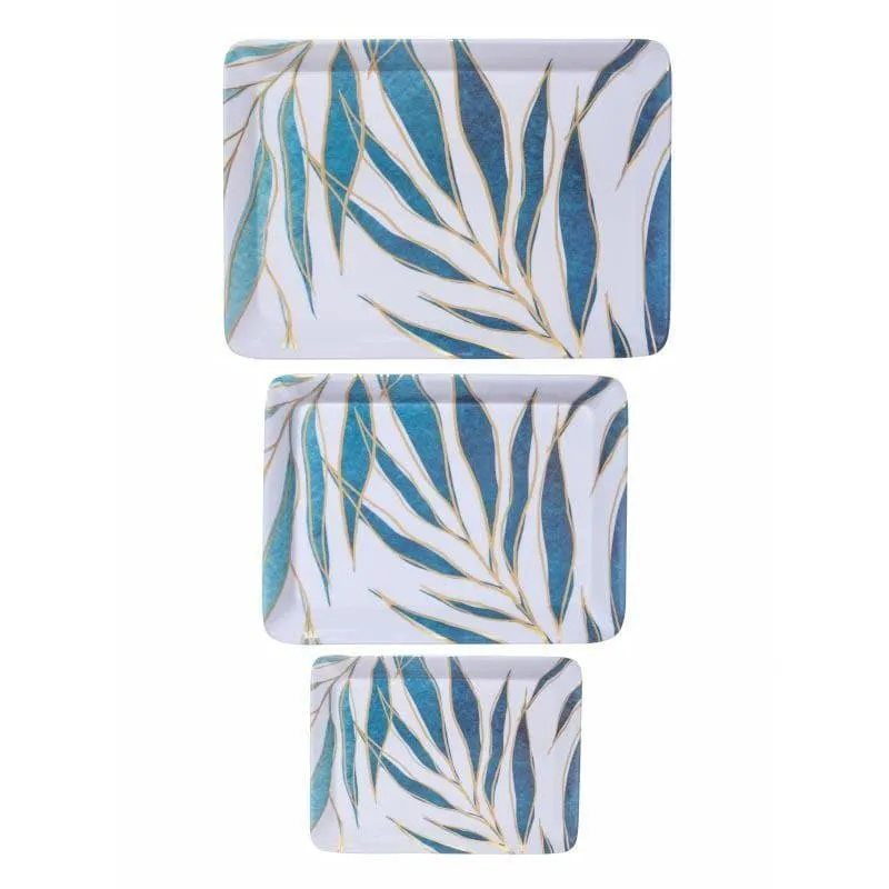 Neela Patti Blue Melamine Serving Tray Set of 3 media 3
