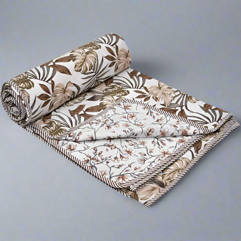 Azhar Floral Reversible Cotton Dohar (Brown) - 180 GSM