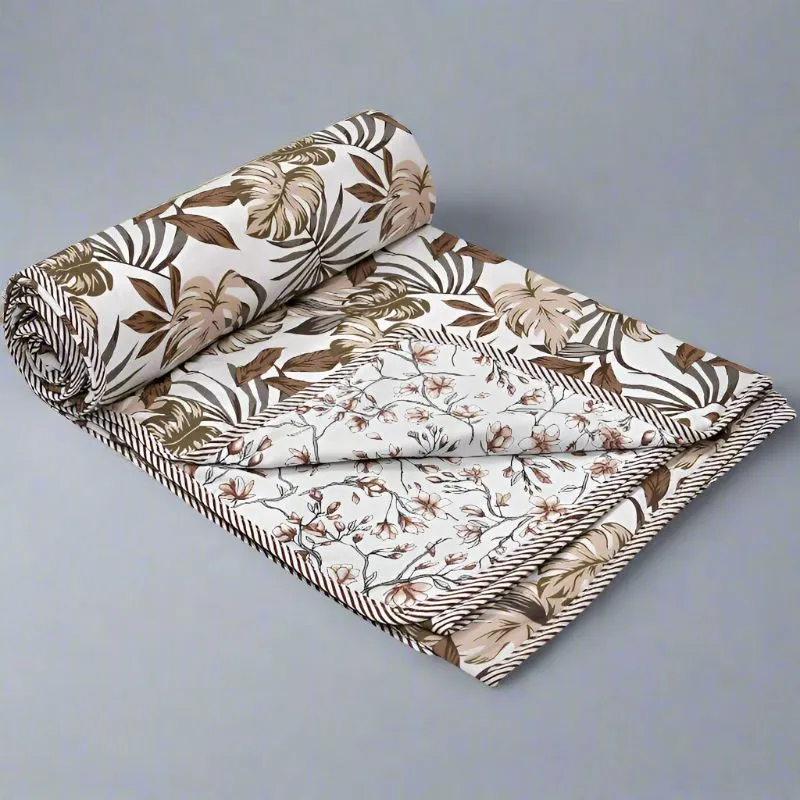 Azhar Floral Reversible Cotton Dohar (Brown) - 180 GSM media 1