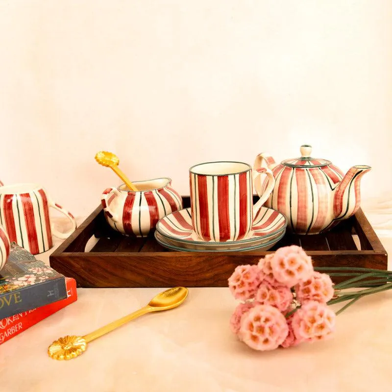 Crimson Stripe Tea Set - Five Piece Set media 4