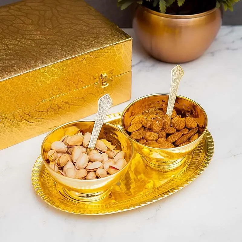 Gleaming Golden Bowl & Tray - Gold media 4
