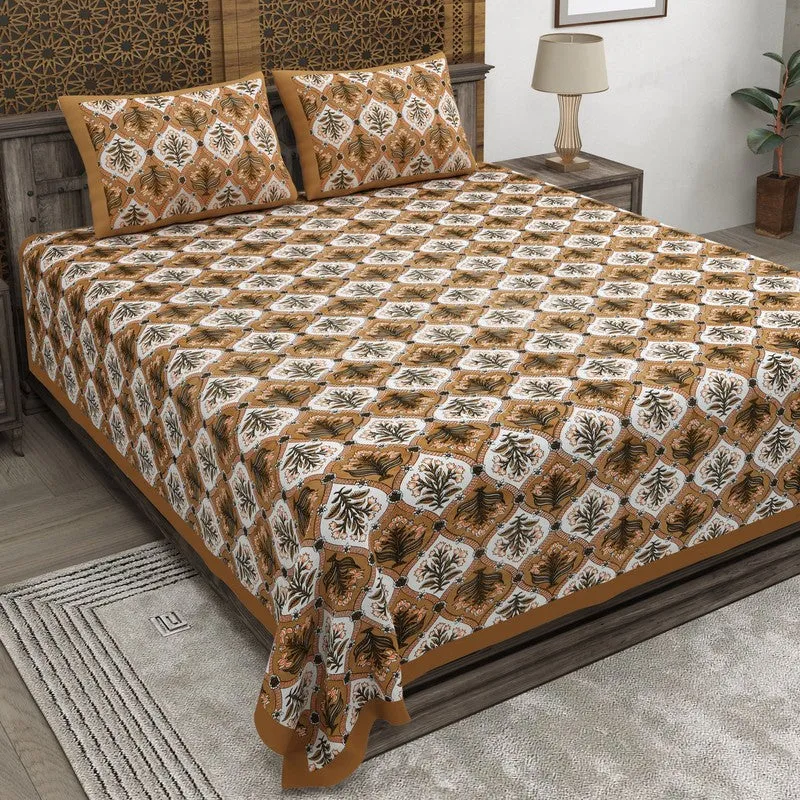 Nesty Cotton Bedsheet (Brown,Beige) - 240 TC media 1